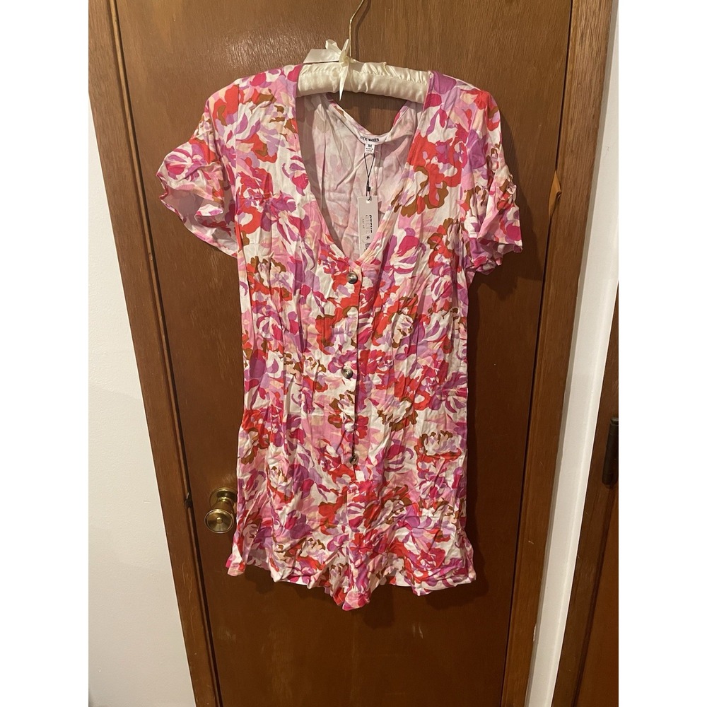Steve Madden Pink Red Floral Short Sleeve Romper